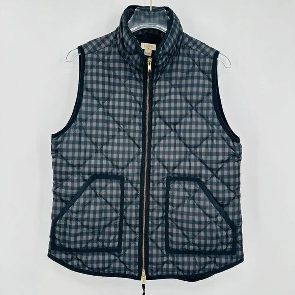 J. Crew Jackets & Blazers - J. Crew Size Medium Black & Gray Plaid Quilted Puffer Vest Zip Up